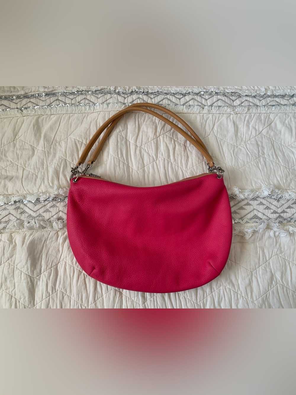 Women’s Pink Leather Shoulder Bag with Tan Handles
